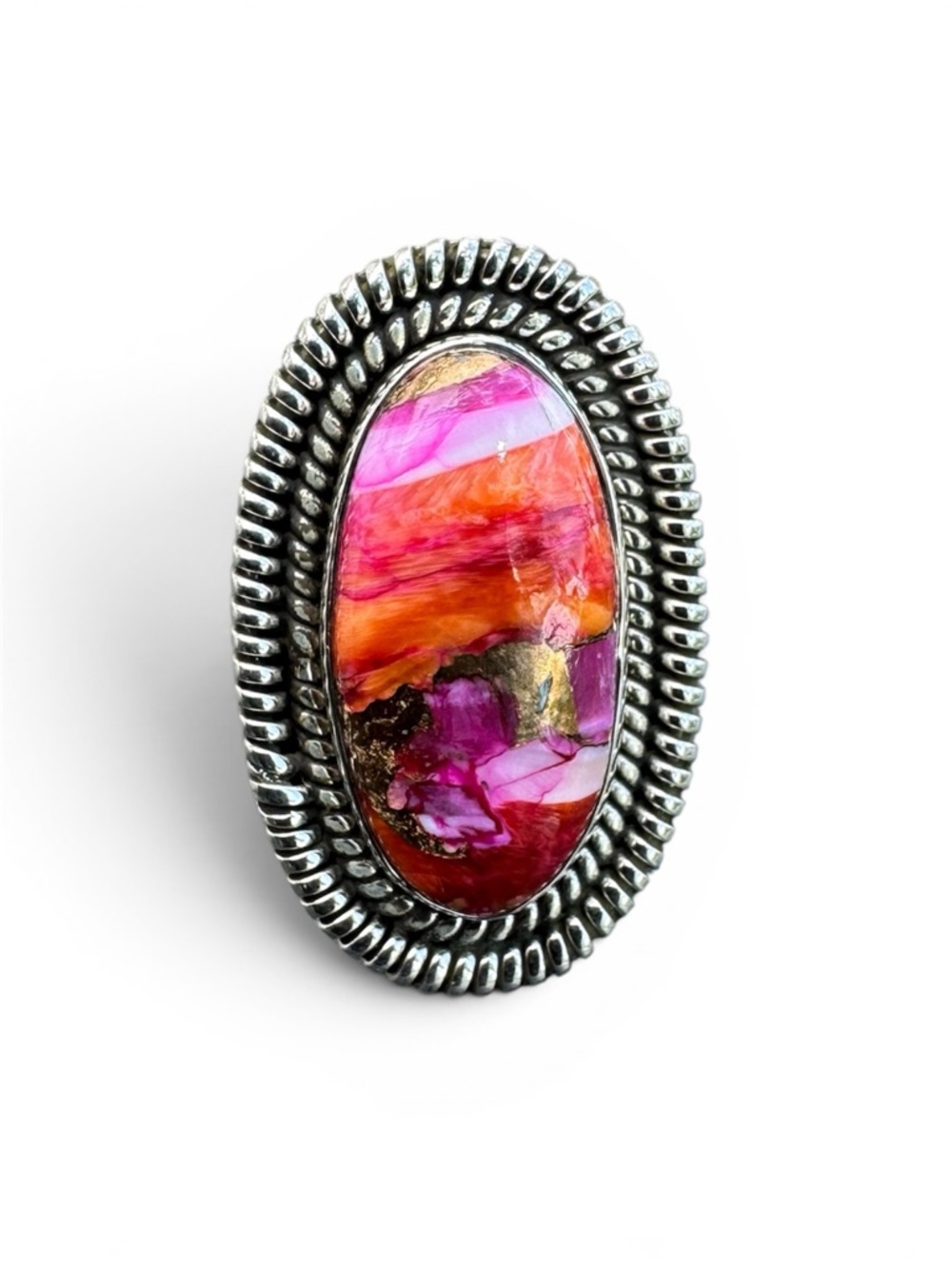 Kingman Pink Dahlia Turquoise Solid 925 Sterling Silver Ring – Size 6